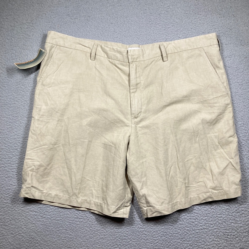 Breakwater Chino Shorts Mens 46x9 NEW Tan Linen Cotton Blend Flat Front Summer
